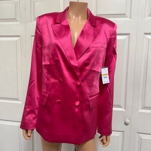NWT Women's Pink Double-Breasted Satin Blazer Size XL